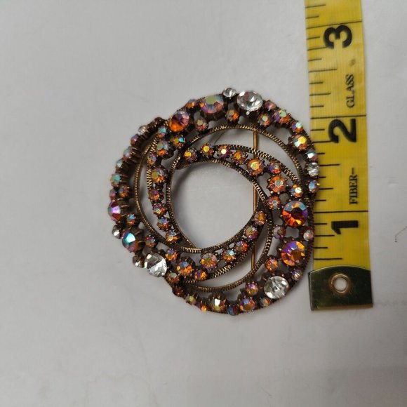 Large Vintage Signed FLORENZA AB Rhinestones Swirl Brooch Estate Jewelry Item - Picture 4 of 5
